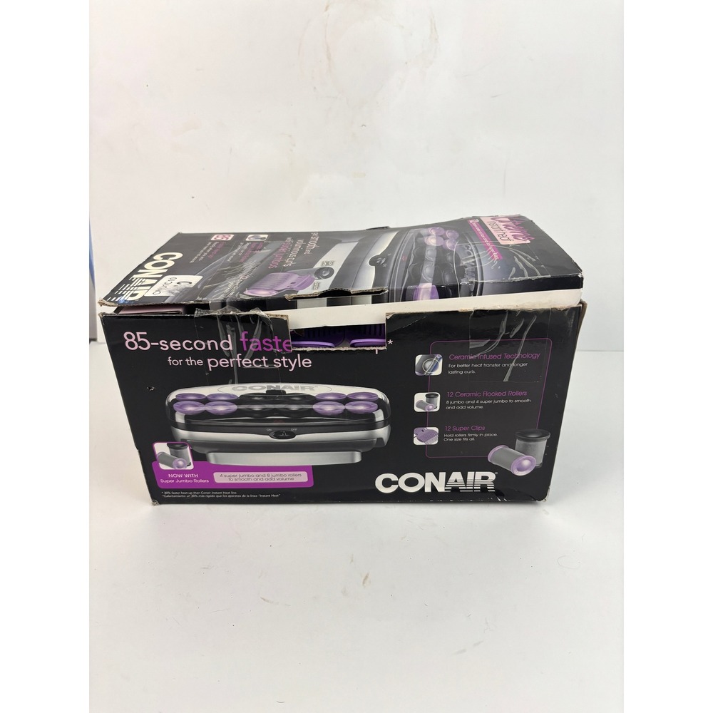 Conair Instant Heat Ceramic Hot Rollers 12 Jumbo Hair Setter 4 Clips